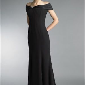 Black, strapless floor-length mother-of-bride dress
